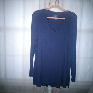 HUE Gun Metal Blue Long Sleeve V-Neck Tunic Top XL